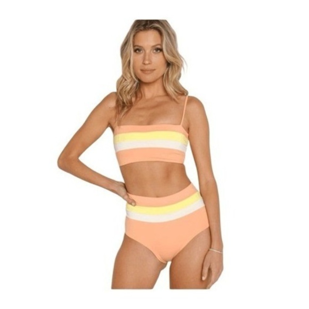 L Space Rebel Stripe Bandeau Bikini Tangy Lemon Drop Cream S